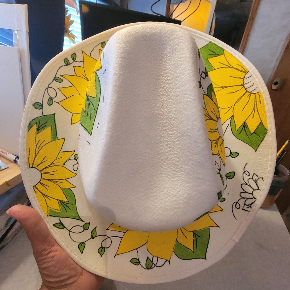 Handpainted Sunflower Felt Hat